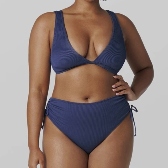 Cupshe Ribbed Drawstring Bikini | Midnight Blue - Picture 1 of 3